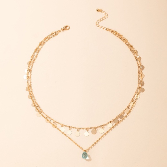 **ADILYNN* Gold Round Pendant Crystal Multilayered Fashion Necklace - Picture 3 of 4